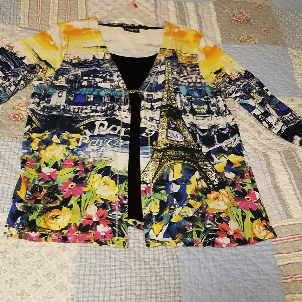 Shirt with sewn in cardigan